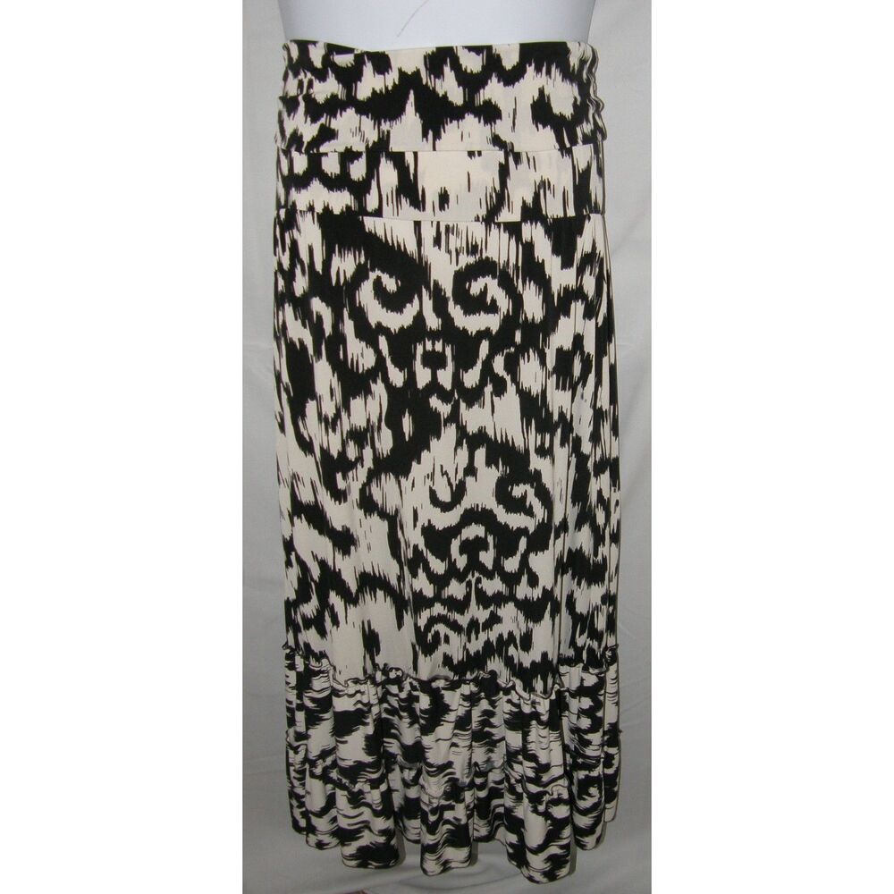 Black Print Sz XXL Casual or Dress Stretchy Jersey Knit Maxi Skirt CURATIONS